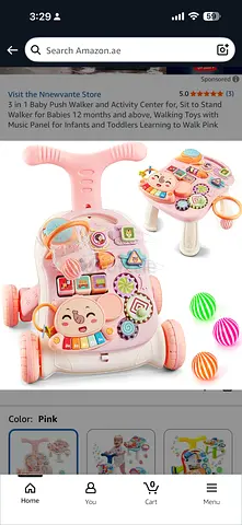 Pink 3-in-1 Baby Walker and Activity Center with Music Panel
