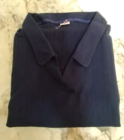 Navy Ribbed Knit Polo - Size Large (Quiet Luxury Style)