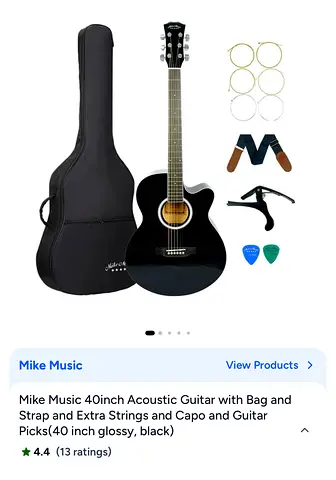 40-inch Acoustic Guitar Starter Pack with Bag, Capo, Strap  Picks (Black)