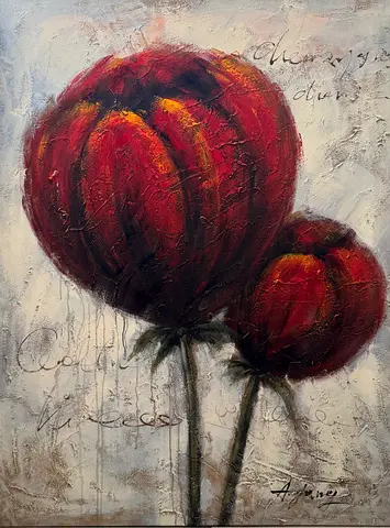 Crimson Bloom - Oil Painting By Jany