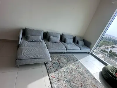 Ikea Sodhremn L Shape Sofa grLight grey modular sofa with chaise and cushions - good condition