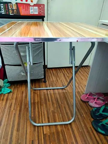 Portable Folding Kitchen / Utility Table with Wood-Effect Top