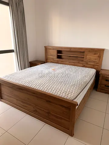 Wooden King Bed Frame with Headboard and Nightstand - Good Condition