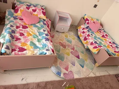 Childrens Pink Heart Themed Bedding Set  with pink storage and 2 very  comfortable mattress
