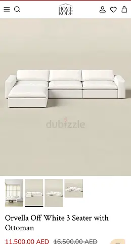 Home KOD brand Orvella Off White 3 Seater with Ottoman