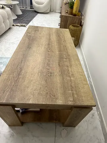 Simple oak-effect wooden coffee table with lower shelf