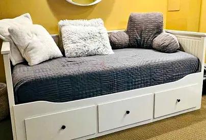 IKEA Hamnes Day bed with 3 storage drawers underneath and with 2 IKEA mattresses