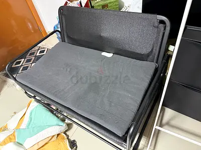 Compact Black Metal Futon / Convertible Sofa Bed - Good Condition