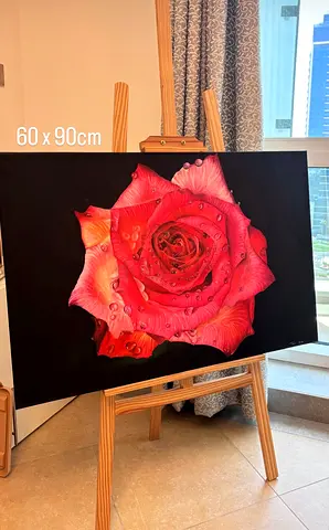 Oil Painting of Red Rose on Black Background (60x90 cm) Whatsapp or chat