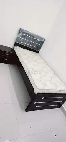 Brand New Single bed frame with mattress and bedside drawer - dark wood