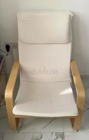 IKEA POÄNG armchair with light wood frame and white cushion