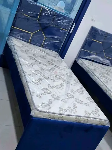 Single Bed Frame with Headboard and Mattress - Blue