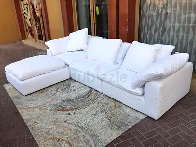 Marina home Luscious original White M dular 4-Seater Fabric Sofa with Ottoman - Comfortable Used Set