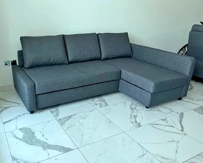 Grey Fabric L-Shaped Sofa Bed with Storage Good Condition