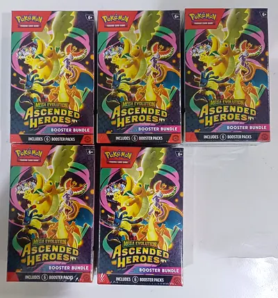 Lot of 5 Pokémon TCG: Ascended Heroes Mega Evolution Booster Bundles (sealed)