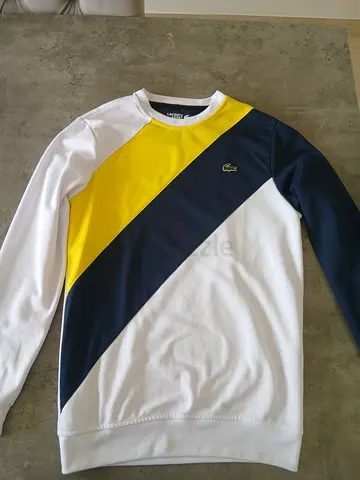 Lacoste long-sleeve crewneck sweatshirt - white/navy/yellow, size L