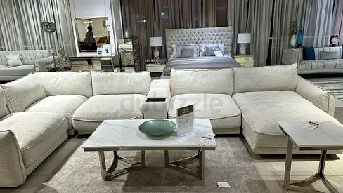 Large Modular Beige Fabric Corner Sofa — Comfortable Sectional with Chaise