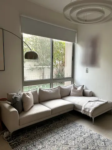 Beige L-shaped fabric sofa - 3-seater corner with chaise