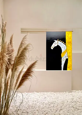 Framed Modern Horse Artwork with Gold Accent 90x60cm