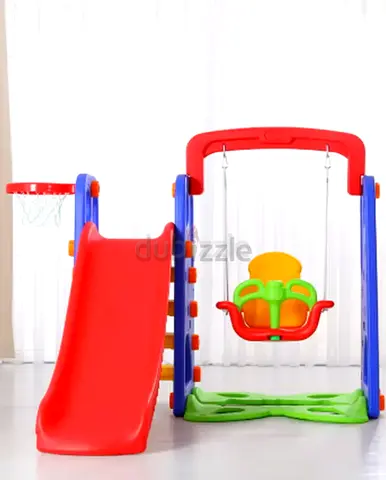 Kids 3-in-1 Slide, Swing and Mini Basketball Hoop Playset