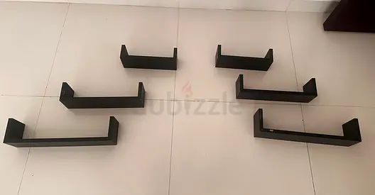 Set of 6 Black Floating Wall Shelves - Modern Minimalist