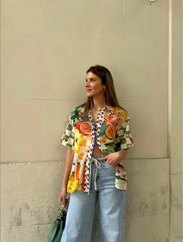 Tropical Print Linen Blend Shirt Inspired by High End Designer