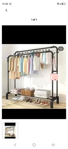 Double Rail Clothing Rack with Shoe Shelf - Black, Freestanding Organizer