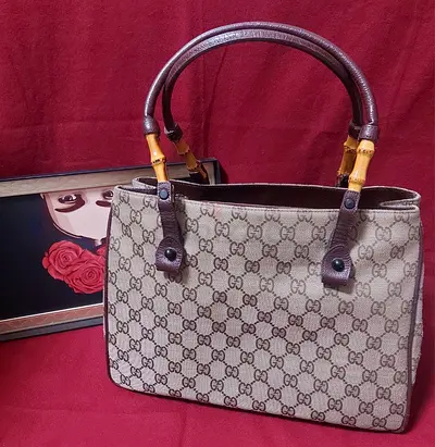 Classic GG Monogram Tote with Bamboo Handles - Medium Sized Womens Handbag