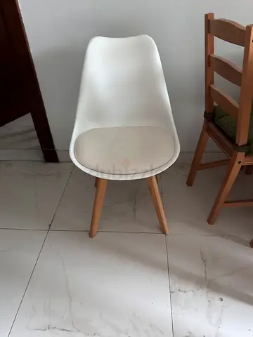 White Modern Plastic Dining Chair with Wooden Legs - Single Seat