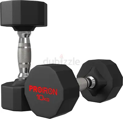 Pair of ProIron 10 kg Hex Rubber Dumbbells - Good Condition
