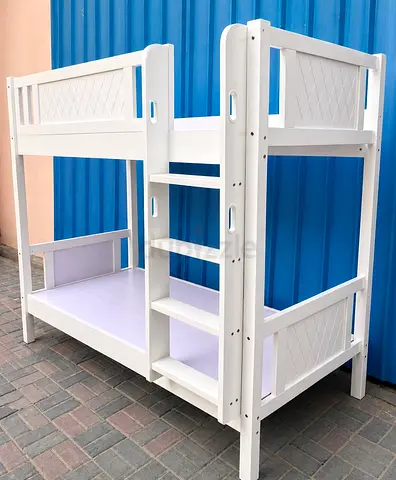 White Wooden Bunk Bed for Kids - Sturdy Twin Over Twin