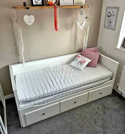 IKEA Hamnes Day bed with 3 storage drawers underneath and with 2 IKEA mattresses