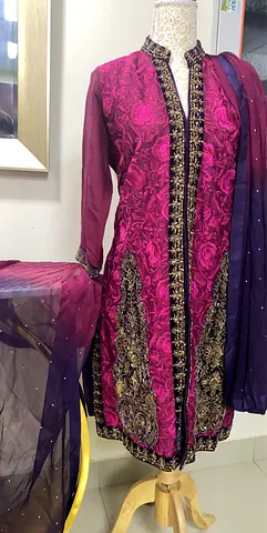 Pakistani Embroidered Traditional Long Kameez with Dupatta