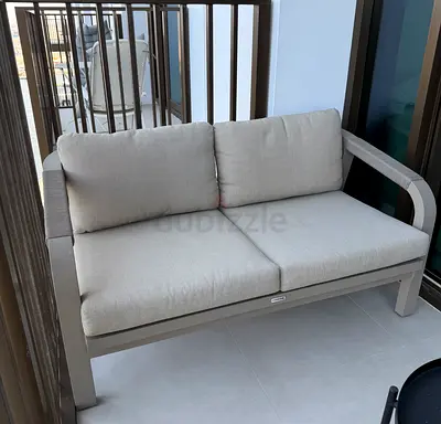Outdoor 2-Seater Sofa with Cushions - Neutral Grey Frame