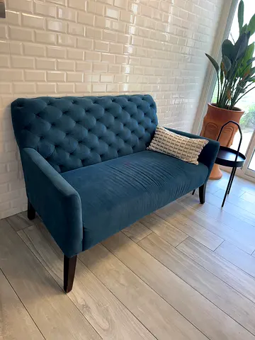 West Elm Blue Tufted Velvet Loveseat / Settee - Good Condition
