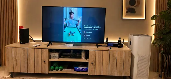 wooden media console - good working condition