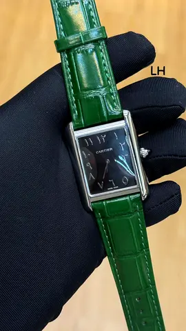 Cartier Tank-style Mens Watch with Green Leather Strap