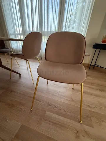 Beetle Gubi set of 12 Modern Beige Dining Chairs with Gold Legs