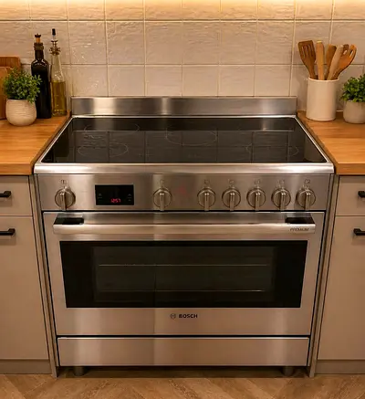 BOSCH Latest Model Made in Italy 5-Burner Electric Ceramic Cooking Range 90x60 CM Dual Fan Oven