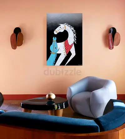 Original Modern Painting of Two Stylized Horses on Canvas 90x60cm