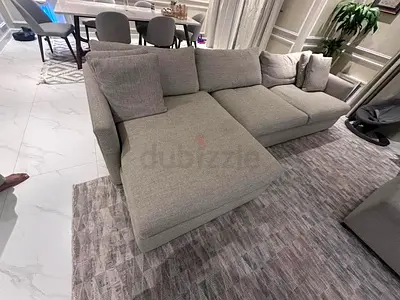 CrateBarrel L Shape Sofa Beige Large L-shaped Grey Fabric Corner Sofa – Good Condition