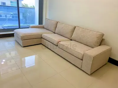 Ikra kivik L shape sofa Beige L-Shaped 3-Seater Sofa with Chaise - Clean, Comfortable