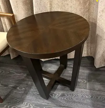 Solid Wood Round Side Table / End Table - Dark Brown