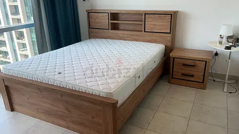 Solid Wood Queen Bed Frame with Headboard Storage + Mattress  Matching Nightstand