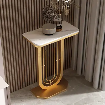 Modern Marble Top Gold Console Table - Narrow Entryway Accent