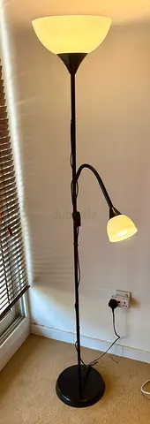 Tall Black Floor Lamp with Adjustable Reading Light - Good Condition