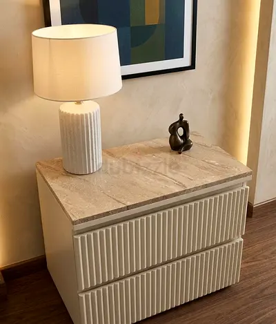 White 2-Drawer Nightstand with Marble Top