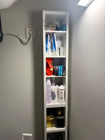 Free standing white cubby shelf unit - multiple compartments