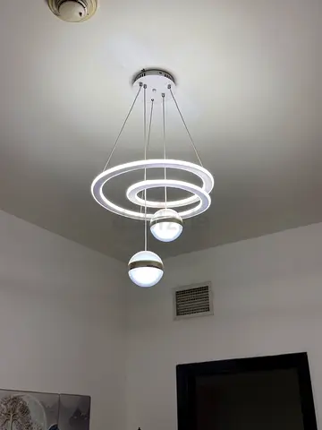 Modern LED Ring Pendant Chandelier, 3-Ring with Globe Drops (in 3 colors)