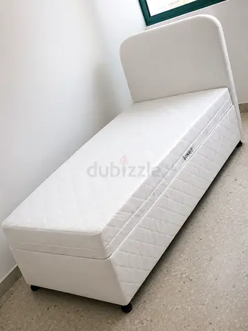 Brand New Single American Base Bed white upholstered with mattress